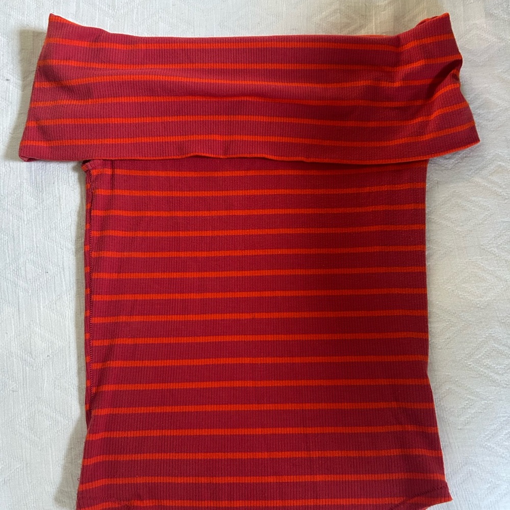 Red and Orange Striped Off-Shoulder Top